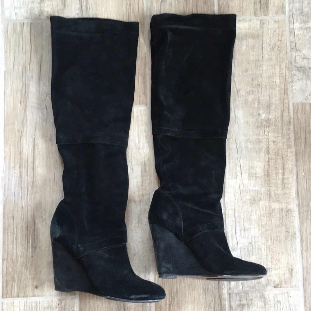 Rosegold Sarah suede over the knee wedge boot